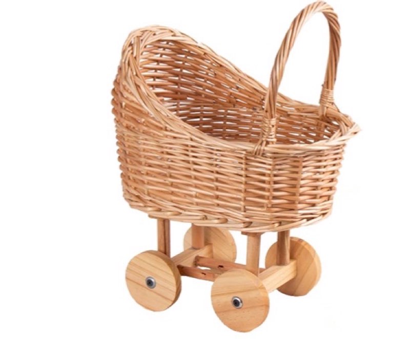 woven rattan stroller shaped flower basket, vintage wicker baby carriage planter for floral arrangements, baby shower wedding party decor, photography props, floral rustic home decor (mini)