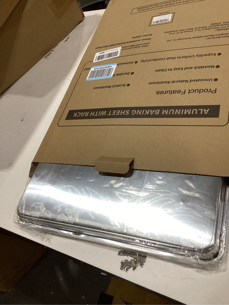 Condition photo showing Good Condition for 24 Inch Baking Sheet Pans with Rack Set, Natural Aluminum Cookie Sheet, Extra Large Commercial Quality Baking Sheet Pan Set, Warp Resistant Nonstick Thick Cookie Tray Pans for Baking, Roasting