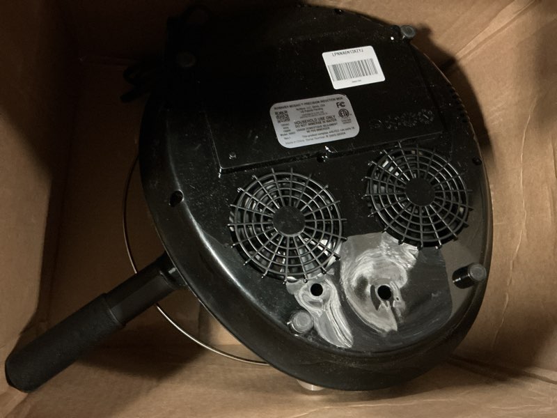 Condition photo showing As Is for nuwave induction wok, 3 wattages 600, 900 & 1500, precise temp controls from 100°f to 575°f in 5°f, infuse complex charred aroma & flavor, authentic 14-inch carbon steel wok included, wok hei mosaic induction wok