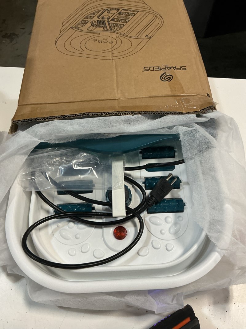 Condition photo showing Good Condition for foot spa bath massager with heat, bubble jets, red light & timer, pedicure foot spa with 95-118? temperature control, 8 shiatsu rollers, pumice stone, gift for women,men,dad green