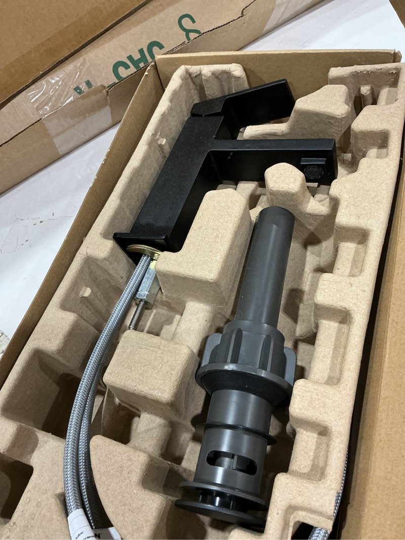 Condition photo showing Good Condition for moen revyl matte black one-handle single hole modern bathroom sink faucet with optional deckplate and spring loaded drain assembly, 84771bl