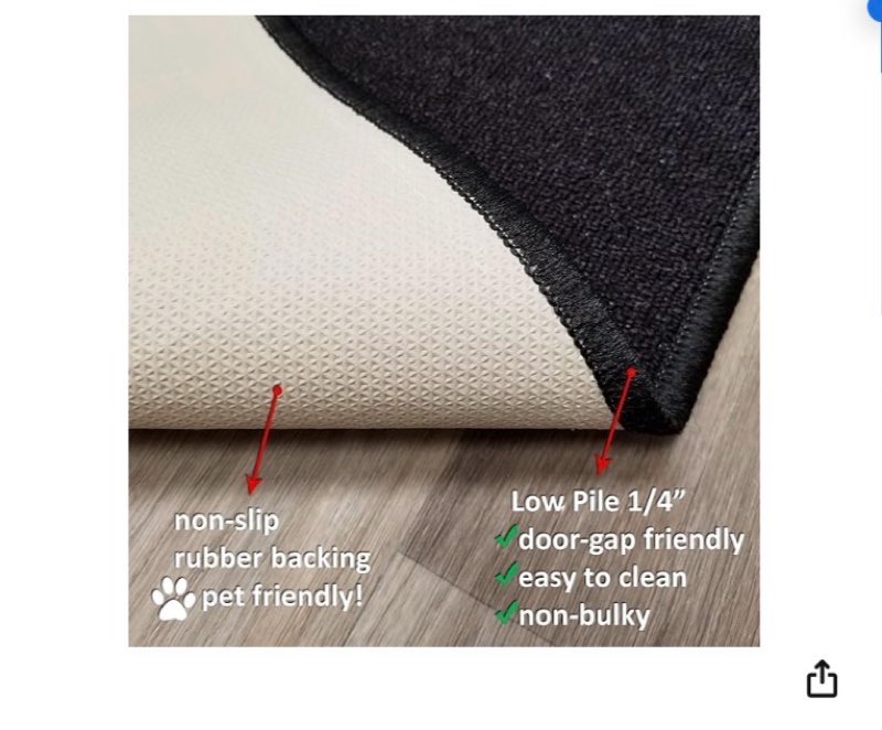 Kapaqua Black Solid Colored Runner Rug Non Slip Rubber Grip Bottom Pet Friendly Kitchen Hallwaysize 10x6