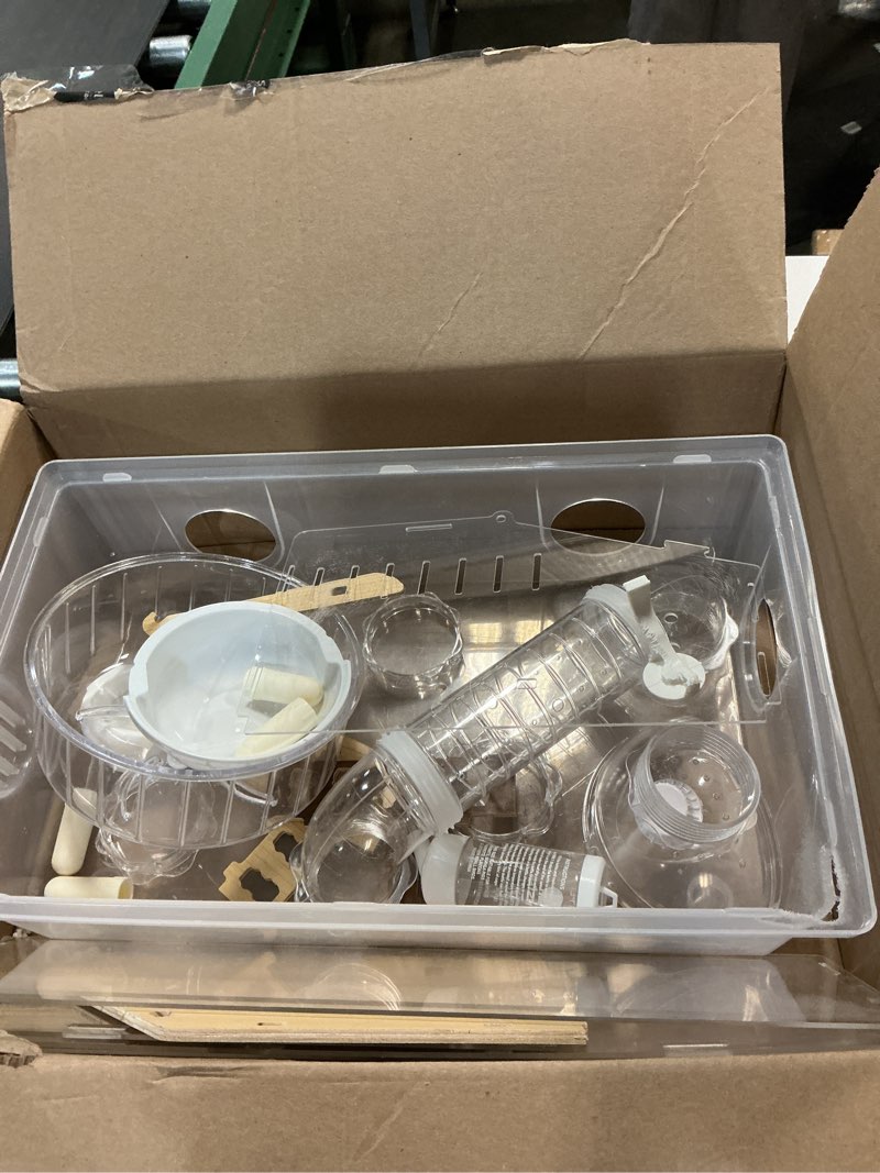 Condition photo showing As Is for Hamster Cage 8 in 1 with All Accessories, Acrylic Hamster Cages with Full Transparent Viewing, Excellent Ventilation, Castle Habitat, Dwarf Hamster Cage Suitable for Gerbil, Mice, Other Small Animals