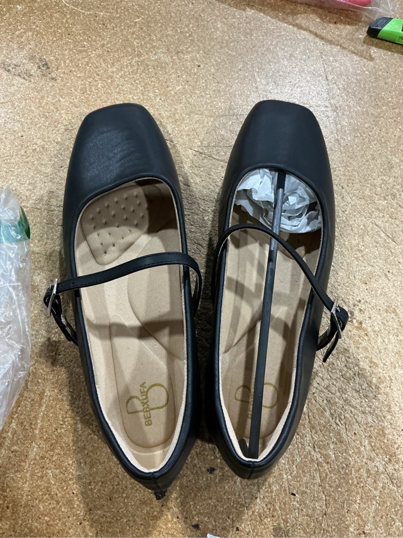 Condition photo showing Good Condition for women square toe mary jane flats adjustable strap soft leather comfort work dress ballet shoes 37 black