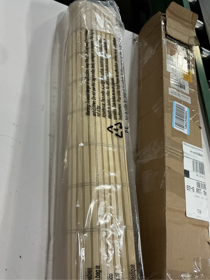Condition photo showing New/Like New for unishades no drill cordless bamboo roman shades, light filtering woven natural bamboo window covering, easy install roman style shade, for window size 31" w × 64" h - alternate natural ?wide bamboo strips?alternate natural 31" w × 64" h