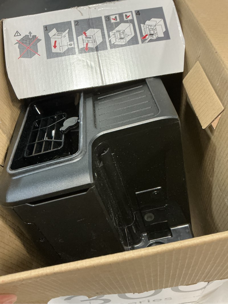Condition photo showing As Is for bosch fully automatic coffee and espresso machine - one-touch drinks, barista style, double cup super coffee maker - large bean capacity - easy clean, maintenance - silver- tiu20307