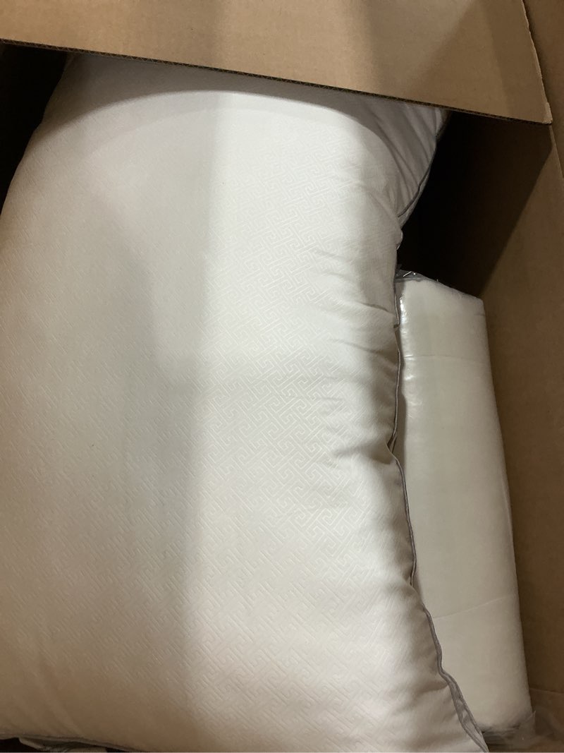 Condition photo showing As Is for viewstar king size pillows set of 2, hotel quality cooling down alternative gusseted bed pillows for side, back, or stomach sleepers, white plush white king