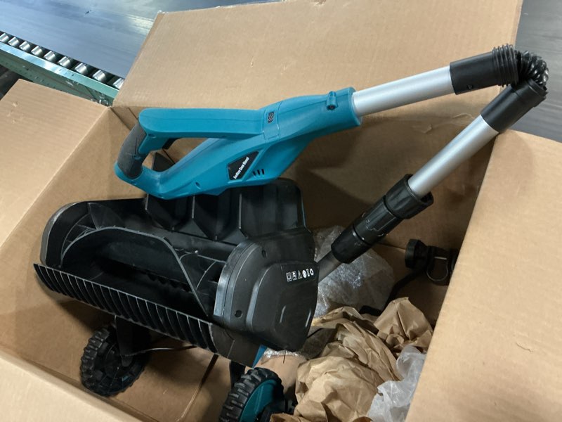 Condition photo showing As Is for (Similar)Brushless Electric Snow Shovel with Wheels, 9000mAh Cordless Snow Blower Battery Powered, 20-30Ft Snow Thrower Distance&Adjustable Plate, Snow Removal for Driveway Deck Sidewalks blue 17inch