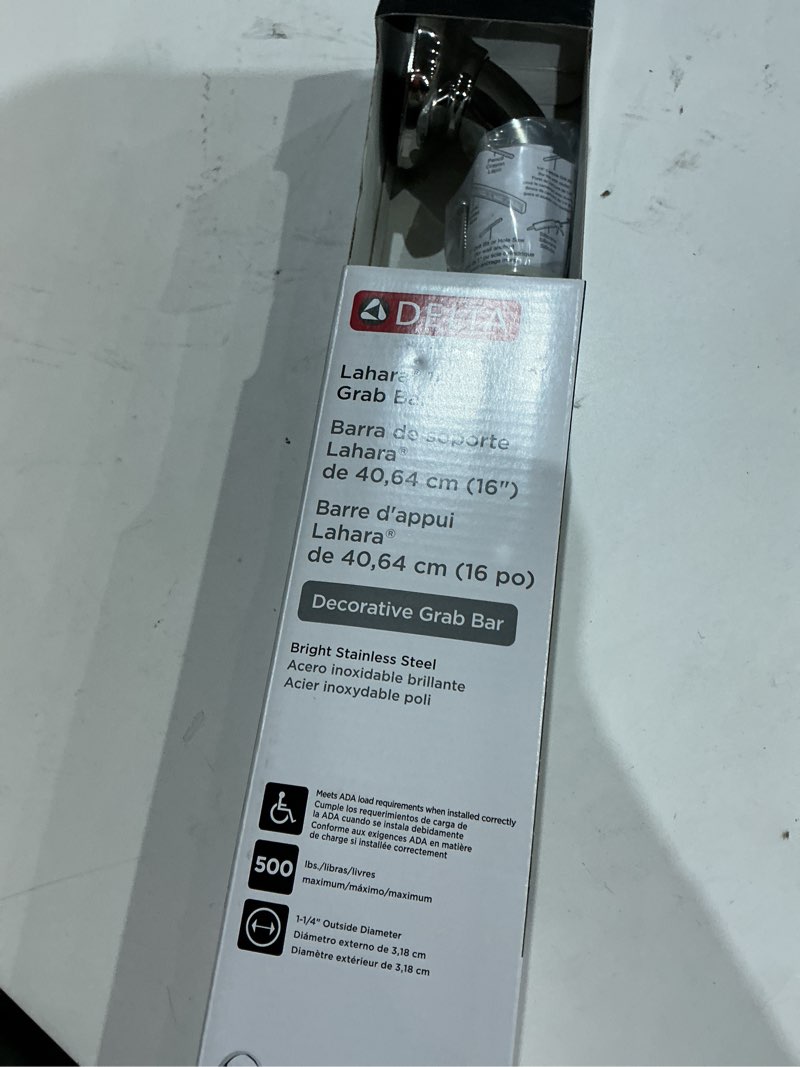 Condition photo showing Good Condition for delta lahara (1-pack) 16' shower grab bar seniors ada compliant bright stainless steel 450 lb capacity bathroom safety handle for shower, bathtub | wall mounted balance assist, grip df59816-bs1-xx 16 x 1.25 inch decorative grab bar bright stainless steel