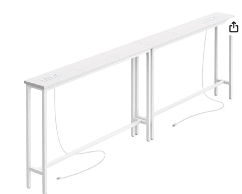 ( similar) SUPERJARE 5.9 Inch Narrow Console Table with Outlet, Sofa Table Set of 2, Total Length 78.8'', Behind Couch Table, Long Entryway Tables with Charging Station, for Living Room, Hallway, White
