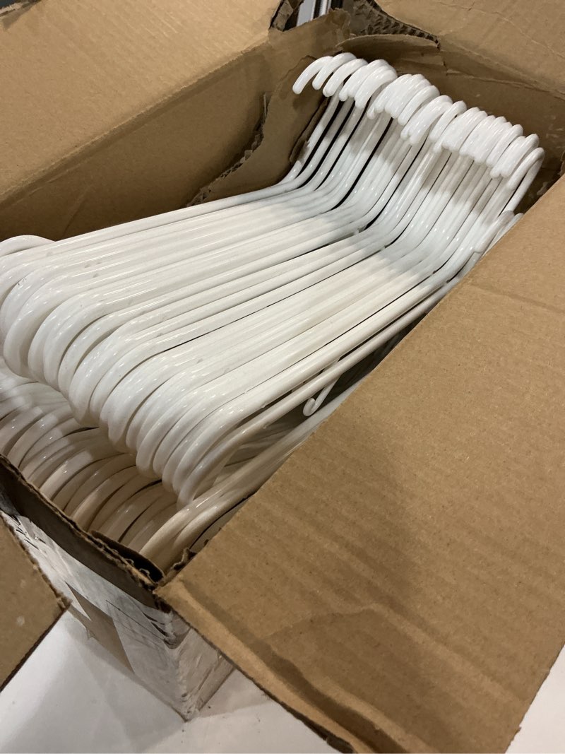 Condition photo showing Good Condition for HOUSE DAY White Plastic Hangers 60 Pack, Clothes Hangers with Non Slip Hooks, Durable & Space Saving Coat Hanger, Light-Weight Clothing Hanger, Perfect Closet Organizer for Everyday Use 60 Pack White