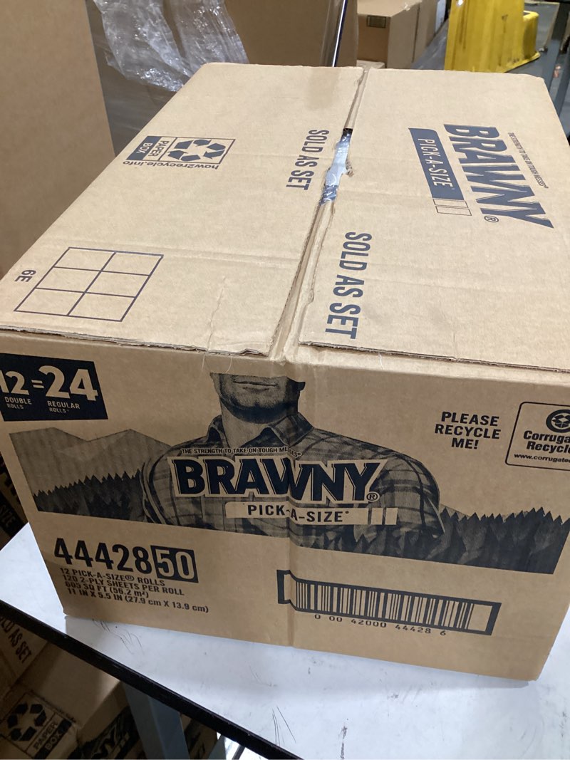 Condition photo showing New/Like New for brawny pick-a-size paper towels, 12 double rolls = 24 regular rolls, 2 sheet sizes (half or full), strong paper towel for everyday use double 120 count (pack of 12)