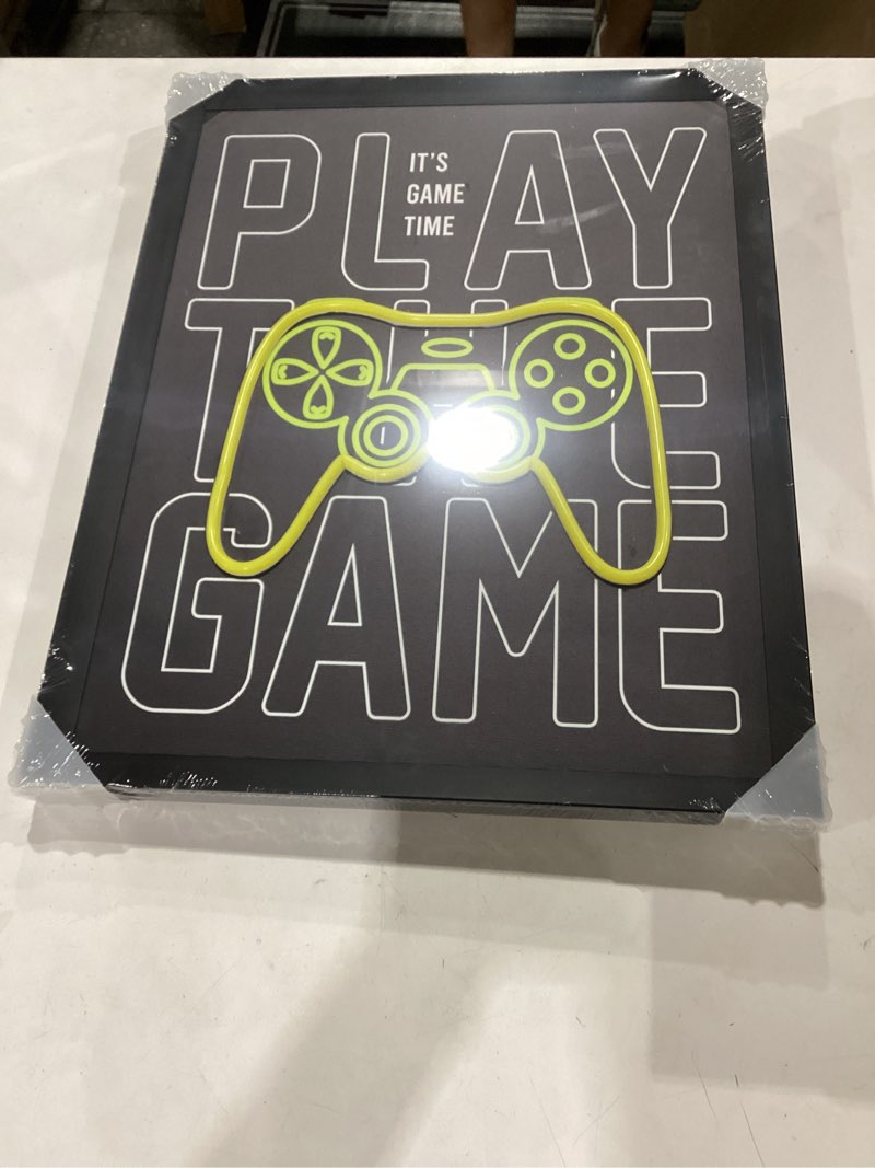 Condition photo showing New/Like New for viyyiea neon game controller led wall art, usb powered black framed canvas prints, cyberpunk glow décor for gaming rooms, bedrooms & living rooms - 20l x 16w game controller yellow 20l" x 16w"