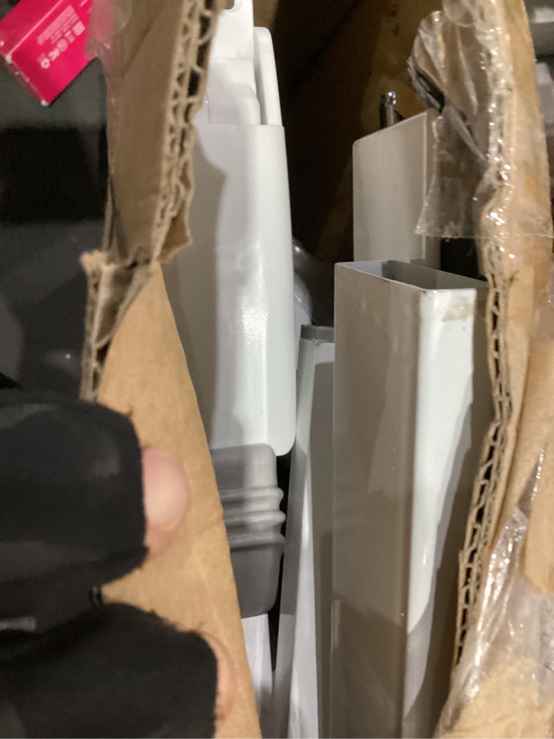 Condition photo showing As Is for regalo safety baby gate 56 inch extra wide for doorways & bottom of stairs, pressure mount design for babies, toddlers & pets, tested & safe for 30 years, american designed, american owned, white white 29-56"w x 30"h