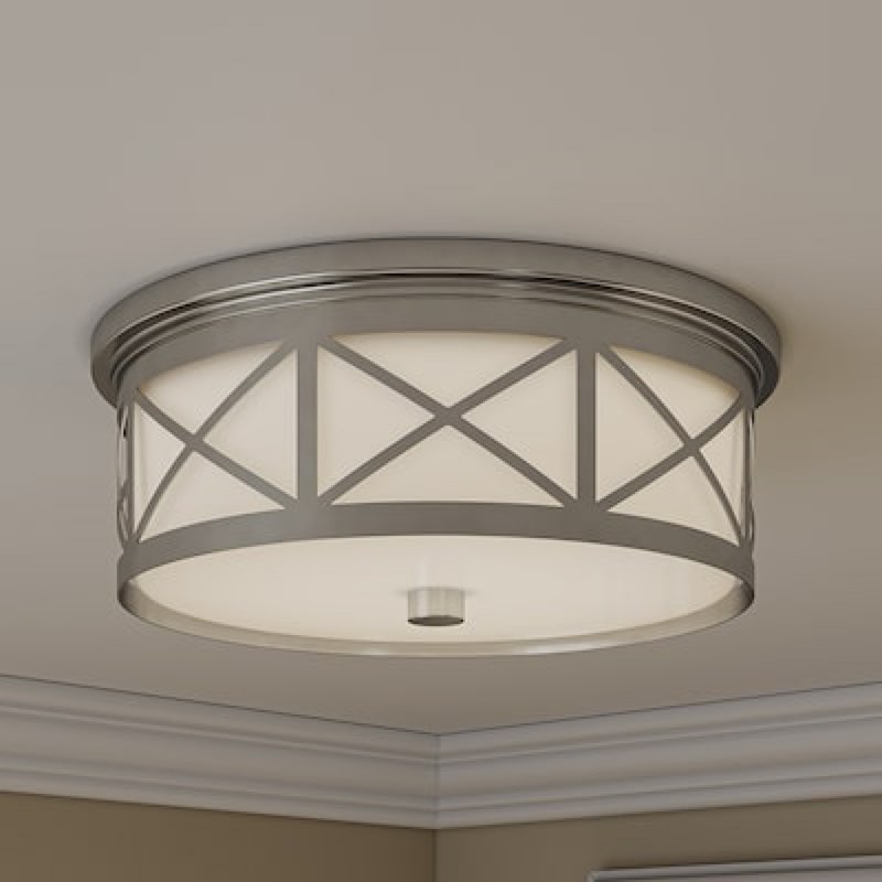allen + roth Hilton 14-in Brushed Nickel Indoor 1 -Light LED Flush Mount Light with Frosted Glass
