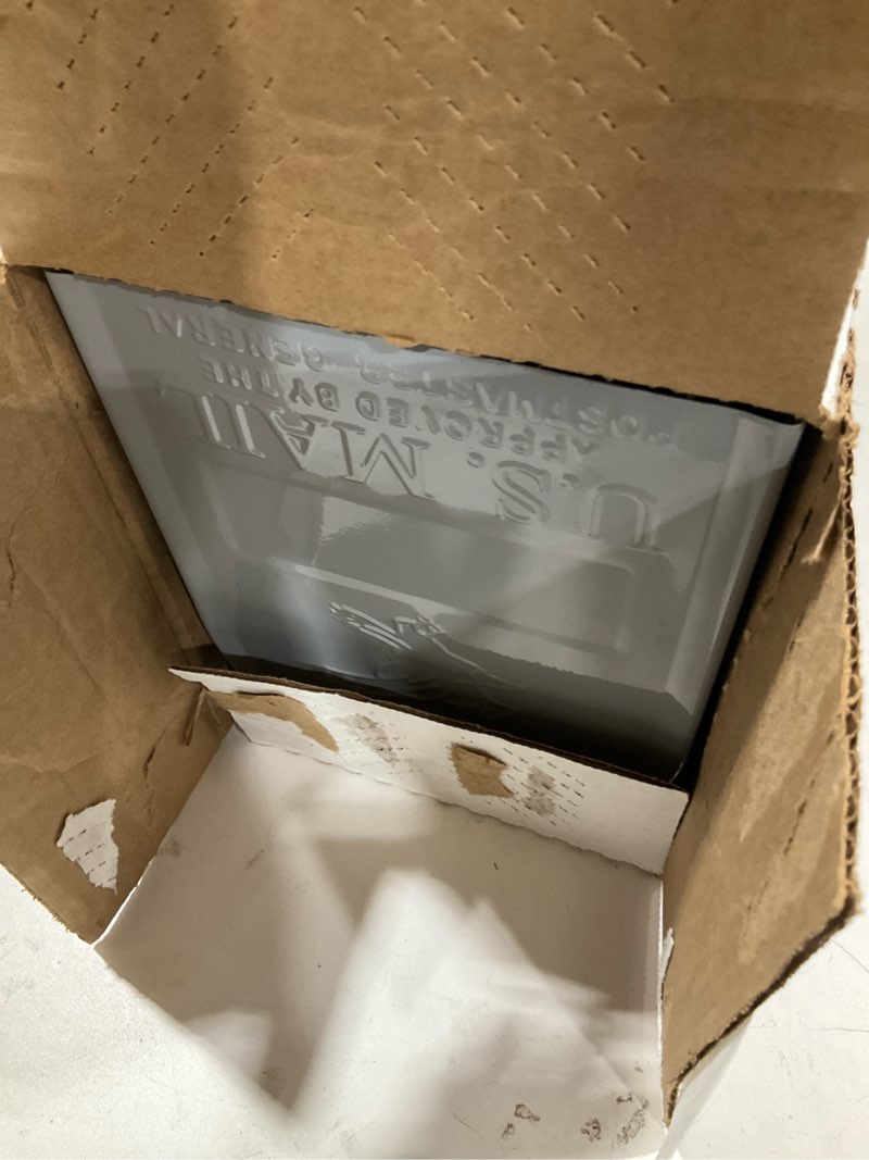 Condition photo showing As Is for architectural mailboxes post mount gray metal standard mailbox