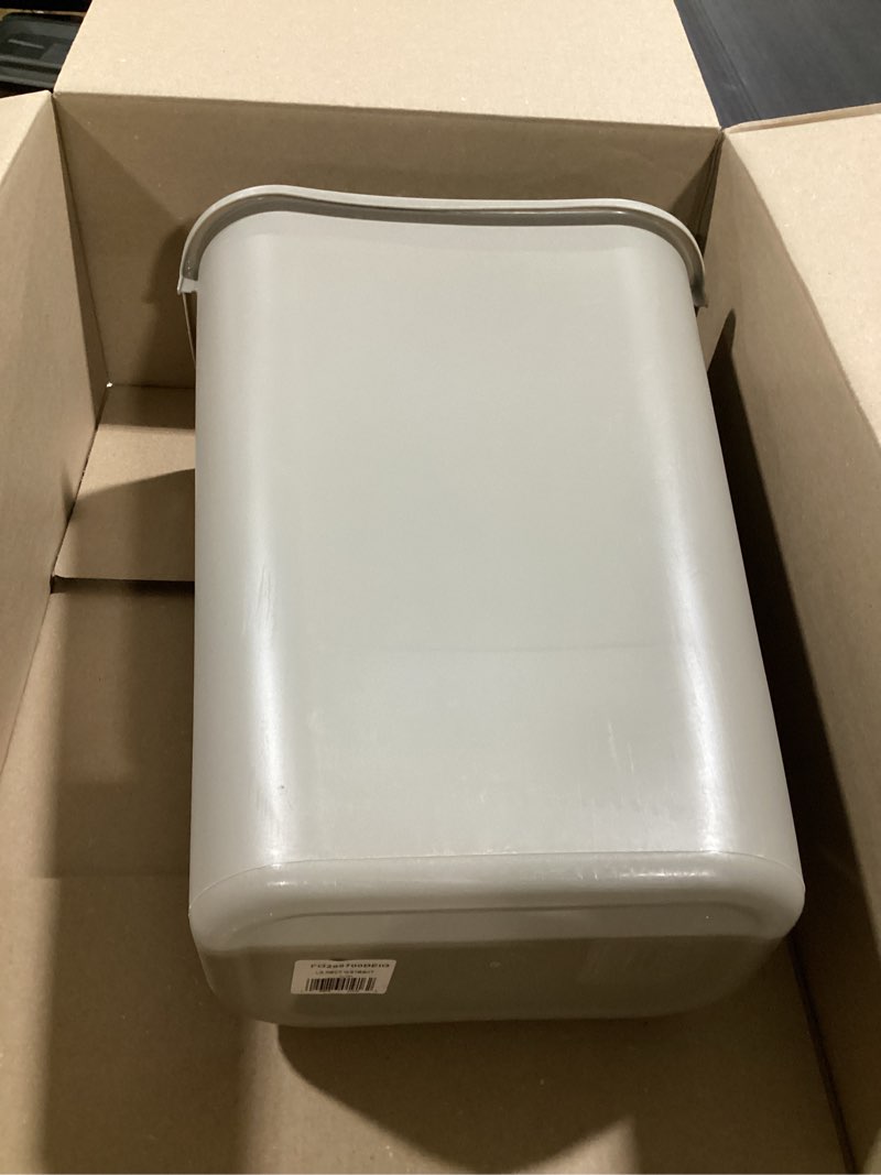 Condition photo showing As Is for rubbermaid commercial products deskside wastebasket/trash can, 10.25-gallon/41-quart, beige, plastic, garbage can for home/office, fits under desk/sink/cabinet 10.25 gallons beige 1