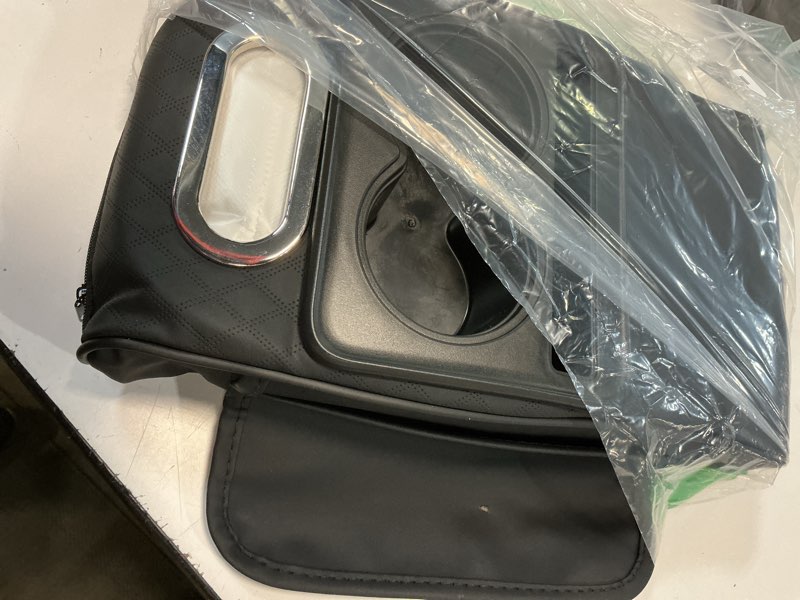 Condition photo showing Good Condition for zpana car center console armrest pillow, memory foam leather 4 in 1 vehicle arm rest cover with tissue box 2 side storage bag cup & phone holder, auto armrest cushion, universal fit (black) black style b