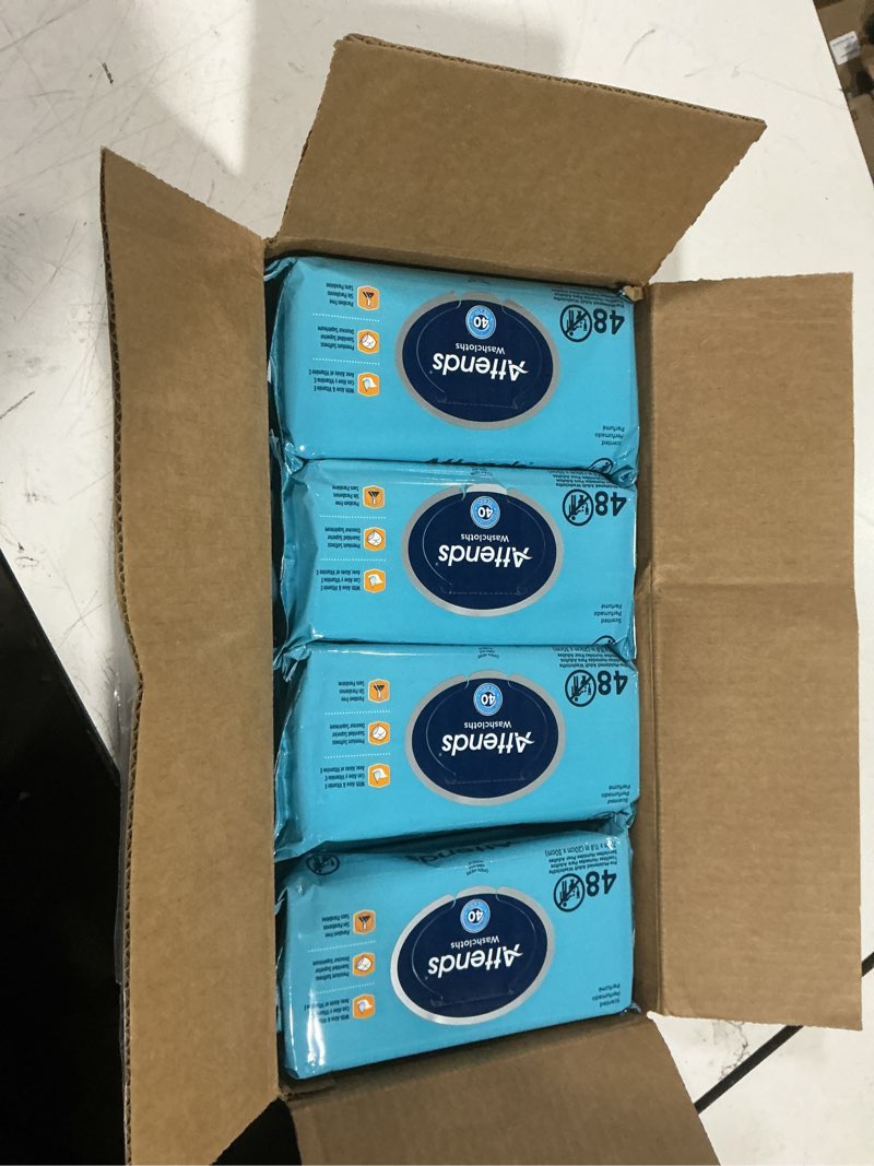 Condition photo showing New/Like New for attends washcloths no-rinse disposable cleansing wipes for incontinence, 7.8"x11.8", hypoallergenic alcohol-free with aloe, scented, 576ct case