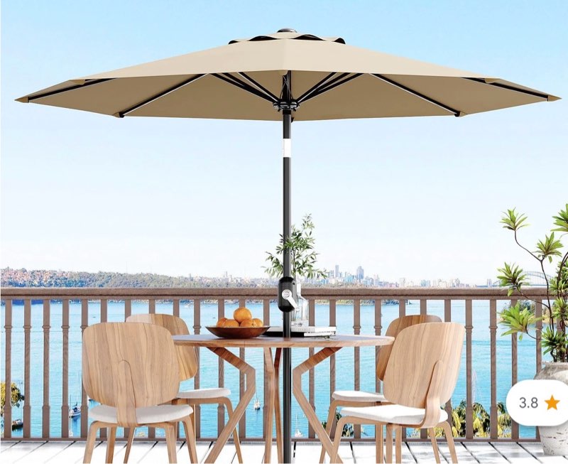 Garvee 10' Patio Umbrella with Crank Lift & Push Button Tilt – 8 Sturdy Ribs Table Umbrella for Yard, Deck, Pool, Outdoor Patio, Tan