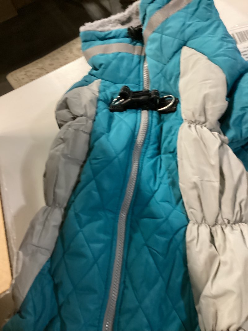 Condition photo showing Good Condition for SUNFURA Full Body Dog Coat - Warm Fleece Jacket for Medium Dogs, Turtleneck Winter Coats with Harness, Reflective Dog Snowsuit Windproof Puffer Jackets with Legs for Boston Terrier, Turquoise M Medium Turquoise
