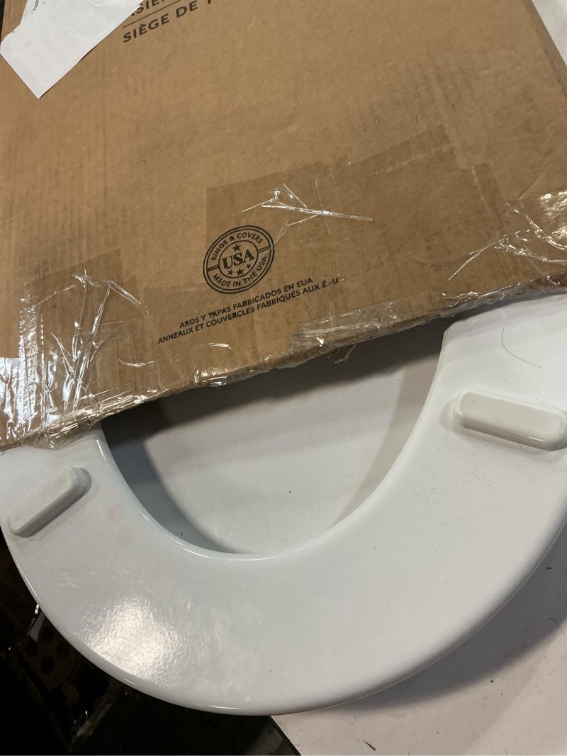 Condition photo showing As Is for Bemis 1500EC 390 Lift-Off Wood Elongated Toilet Seat, Cotton White (Pack of 1)