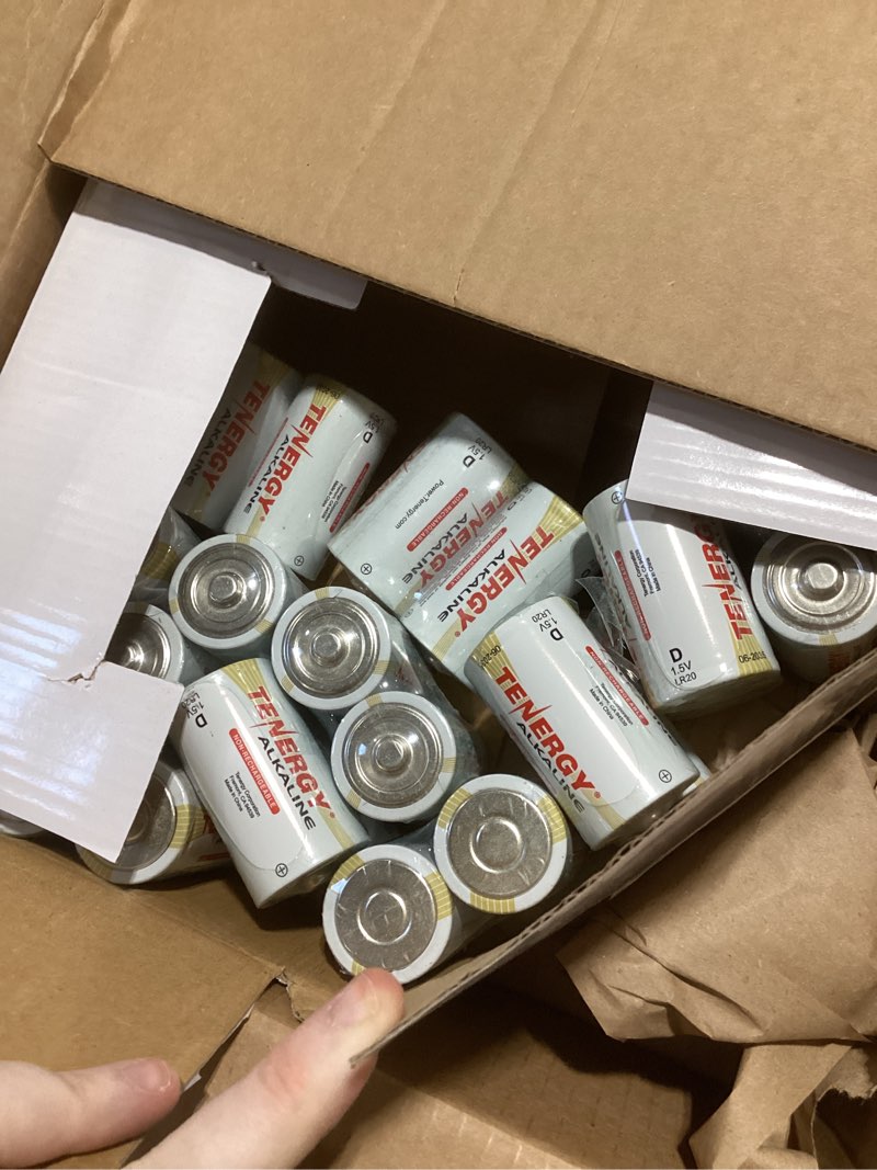 Condition photo showing As Is for tenergy 1.5v d alkaline lr20 battery, high performance d non-rechargeable batteries for clocks, remotes, toys & electronic devices, replacement d cell batteries, 24-pack 24 pcs