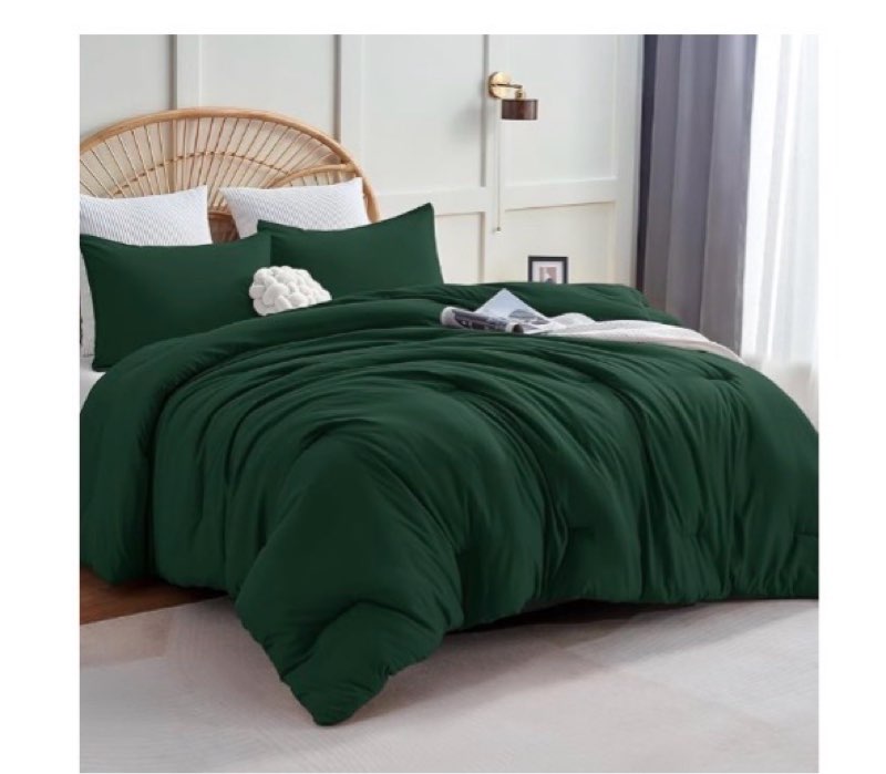 cozylux dark emerald green full size comforter set, 3 pieces solid breathable quilted bedding sets, luxury fluffy soft bed set with down alternative comforter all season (1 comforter & 2 pillowcases)
