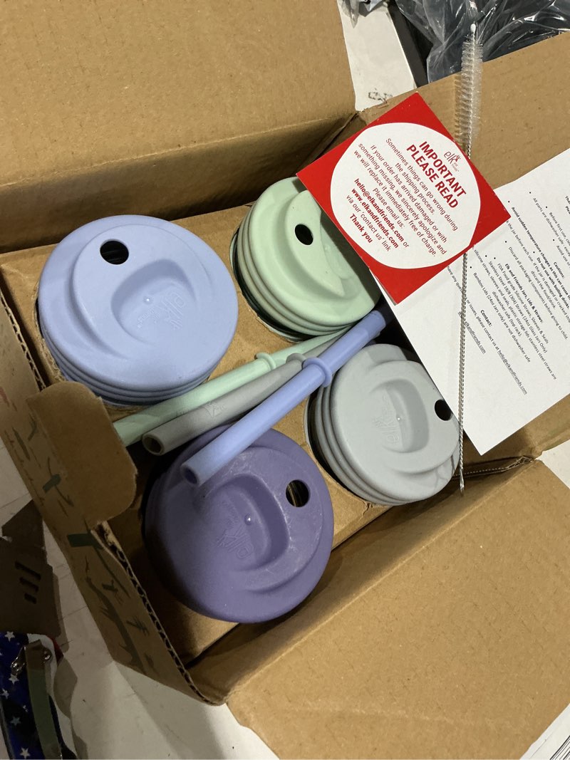 Condition photo showing Good Condition for elk and friends kids + toddler glass cups | the original 8oz glass mason jar with sleeves + lids | silicone straws + stopper | smoothie cup | food storage | spill resistant | dishwasher safe | 4 pack gray/sage/mistyblue/navy 4 pack