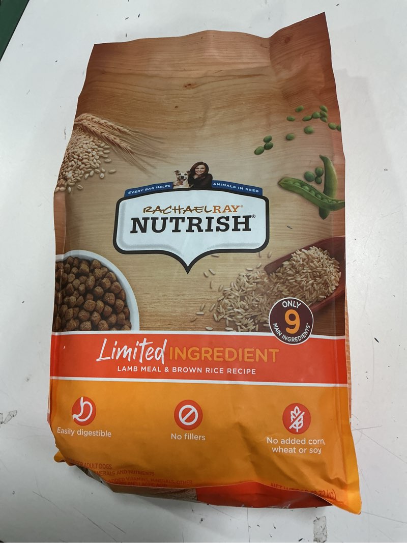 Condition photo showing New/Like New for (BB. Mar 14-2026) Rachael Ray Nutrish Limited Ingredient Diet Lamb Meal & Brown Rice Recipe, Lamb Meal & Rice, 6.00 Pound (Pack of 1) (Packaging Design May Vary) Lamb Meal & Brown Rice 6 Pound (Pack of 1)