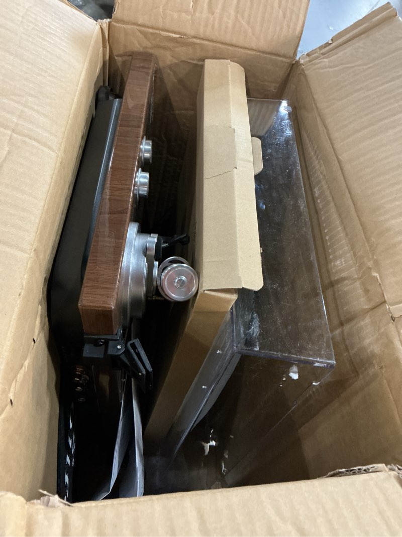 Condition photo showing As Is for Turntable Record Player Wireless Output Vinyl Players Aluminium Platter Carbon Fiber Tonearm Belt-Drive LP 33 45 RPM Phono Audio AT-3600L MM Cartridge RCA Line Anti-Skate Pitch Control Dark Brown