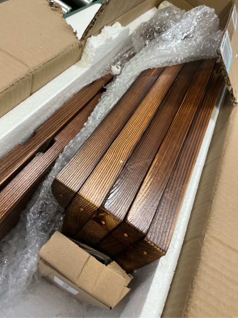 Condition photo showing Good Condition for MyGift Deluxe Premium Solid Burnt Wood Surfboard Rack with 4 Slots, Rustic Wooden Wall Mounted Vertical Surf SUP Wake Board Holder, Set of 2