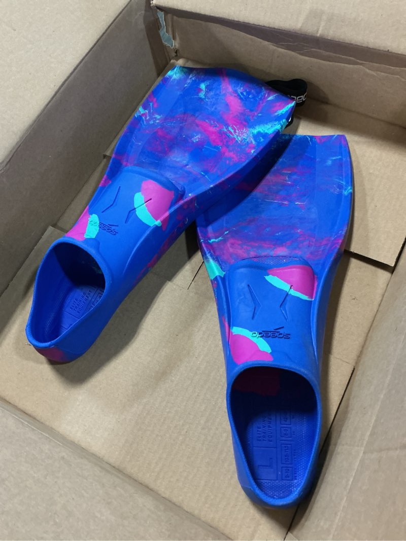 Condition photo showing Good Condition for speedo unisex-adult swim training fins rubber long blade cobalt pop/diva/arctic glass large