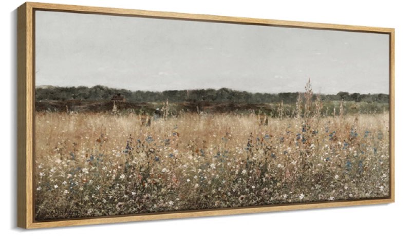 Rustic Countryside \"Meadow Wildflowers Retro Neutral Master Bedroom Extra Large Framed Wall Art 30x60