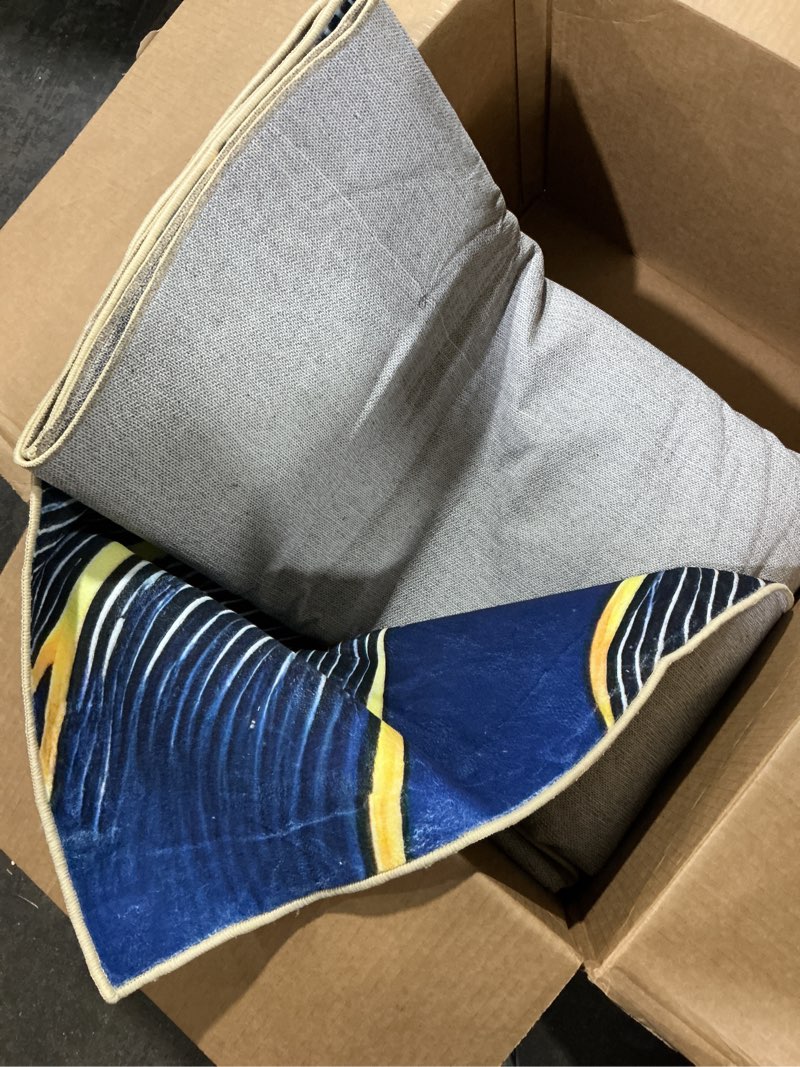 Condition photo showing Good Condition for 8x10 Area Rug Blue Gold Modern Rug for Living Room Indoor Machine Washable Abstract Rugs for Bedroom Ultra Soft Dining Room Large Carpet Non-Slip Non-Shedding Throw Rug for Home Office Abstract_blue 8'x10'