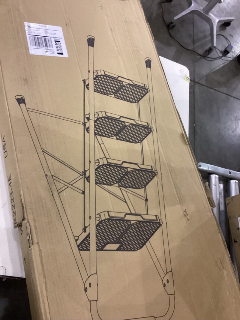 KINGRACK 4 Step Ladder, Sturdy Steel Step Stool with Safe-Lock Design, Handrail, Anti-Slip Wide Peda