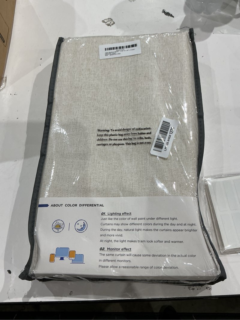 Condition photo showing As Is for 100% blackout shield linen blackout curtains for bedroom 63 inches long, back tab/rod pocket living room drapes, thermal insulated blackout curtains 2 panels set, 50" w x 63" l,cream alba | cream 50"w x 63"l (pack of 2)
