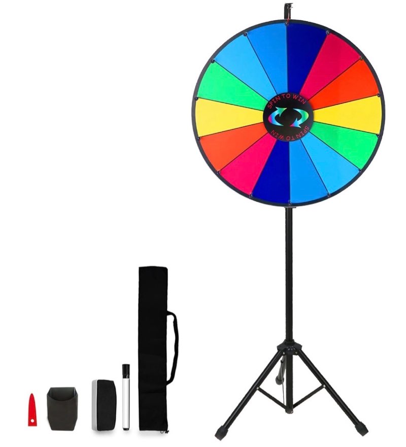 iElyiEsy 24 Inch Spinning Prize Wheel with Stand, Adjustable Height Tripod 14-Slot Dry Erase Floor P