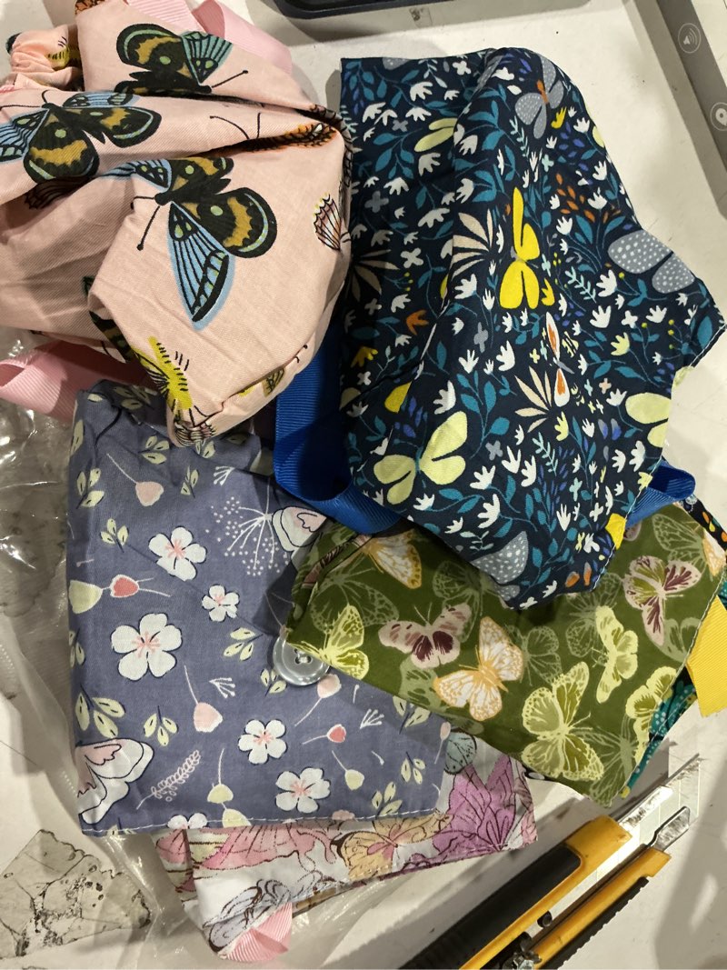 Condition photo showing Good Condition for 6 pcs satin lined scrub caps women nurse surgical hat with buttons ponytail working adjustable shower caps tie back butterfly style