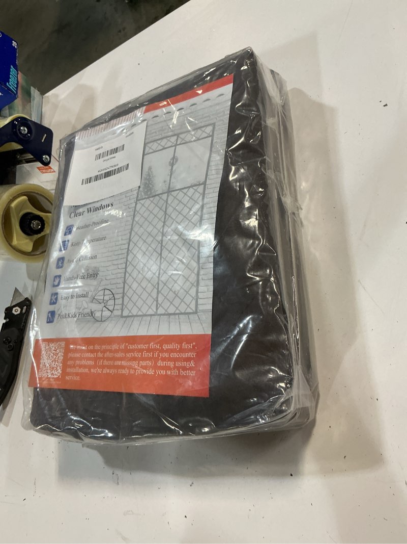 Condition photo showing New/Like New for magzo quilted thermal insulated door curtain with perspective window, 32" x 80", made of oxford&thicken cotton, windproof insulation cover blanket for winter, prevent cold air, strong magnets, brown fits door size 32''x80'' brown