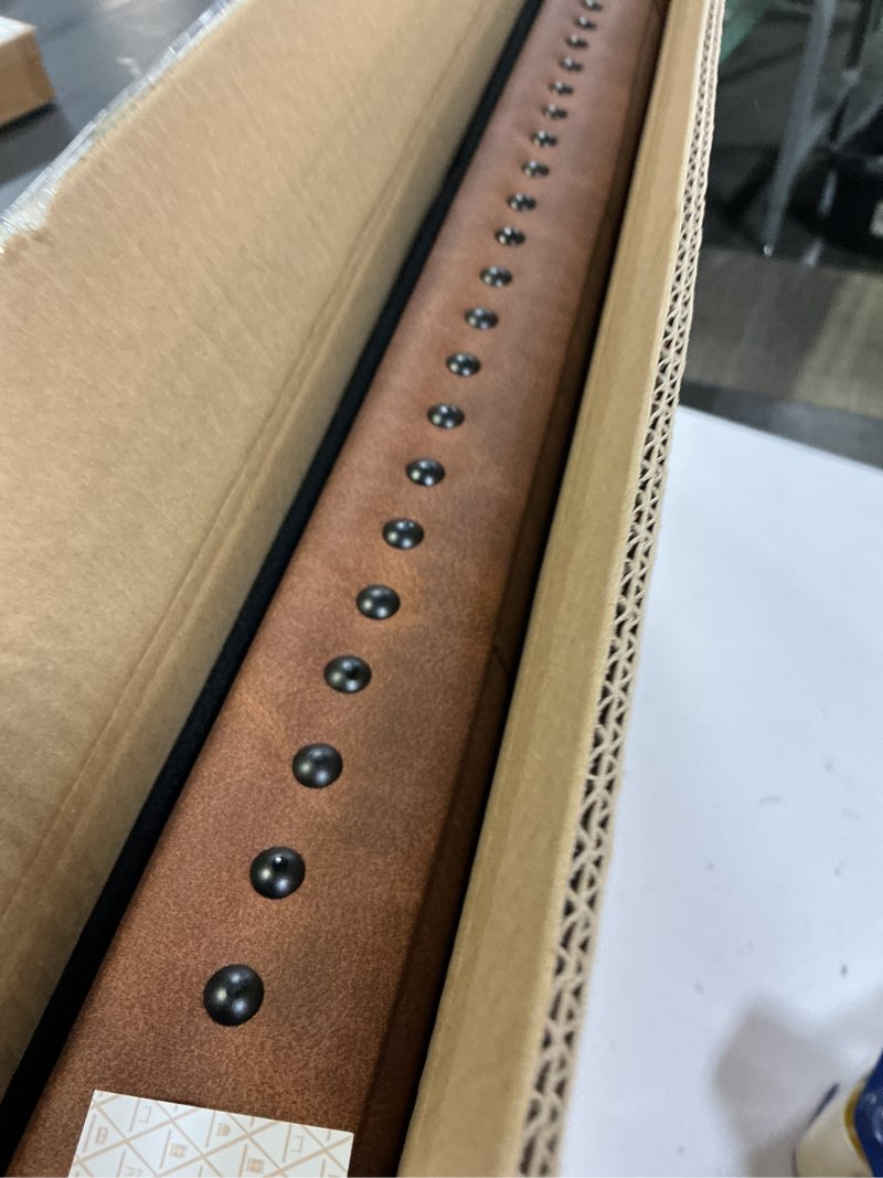 Condition photo showing New/Like New for 30 inches folding storage ottoman bench, ottoman pu leather tuffed end of bed bench, foot rest with rivet design, ottoman with storage, load 330 lb, for living room, bedroom, entryway, brown brown 15"d x 30"w x 15"h