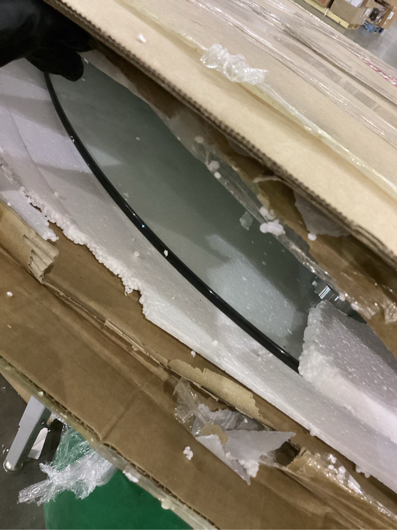 Condition photo showing As Is for Round Glass Coffee Tables for Living Room, Home Office, Modern & Simple Center Table with Clear Tempered Glass Top, 35.5" Wx19.7 H Silver 35.5"Wx19.7"H Silver