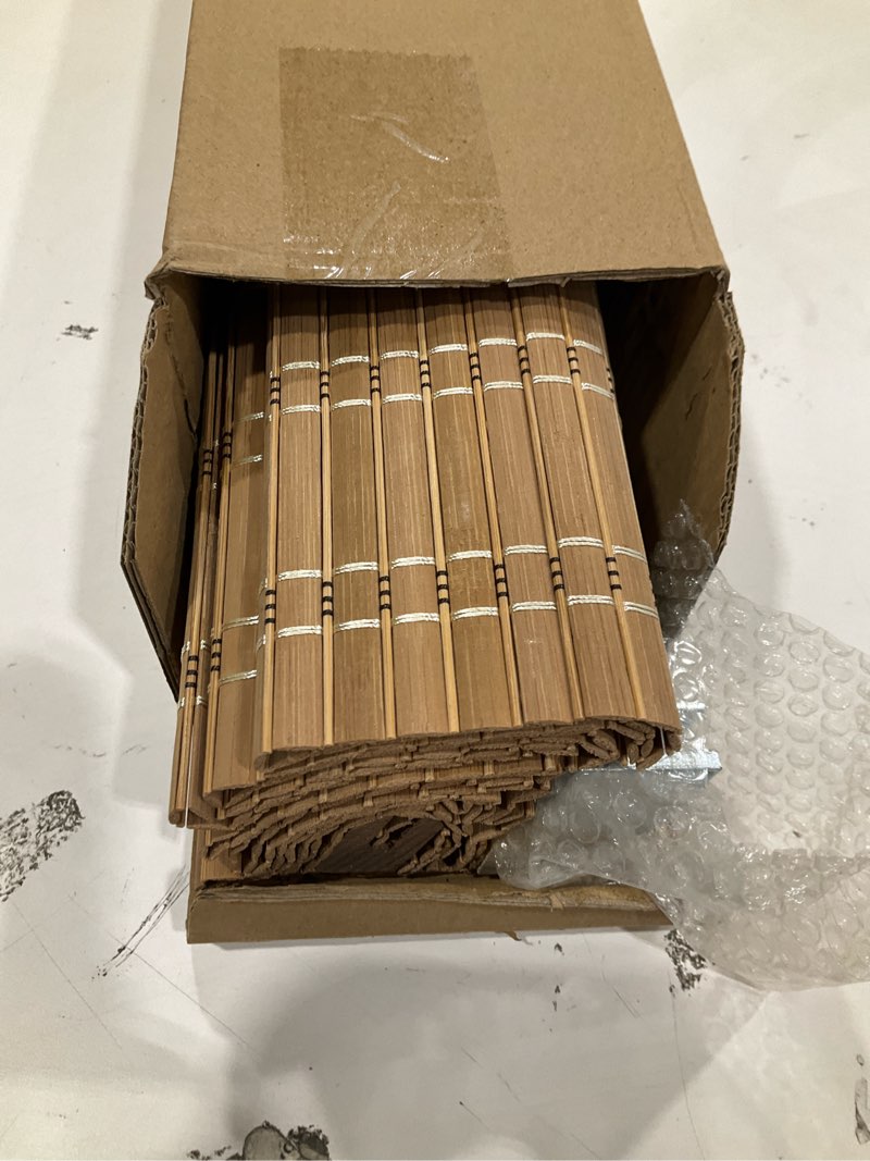 Condition photo showing New/Like New for lazblinds no tools no drill cordless bamboo roman shades, light filtering window treatment, roll up bamboo blinds for windows 30'' w x 64'' h, brown light filtering-brown206 30" w x 64" h