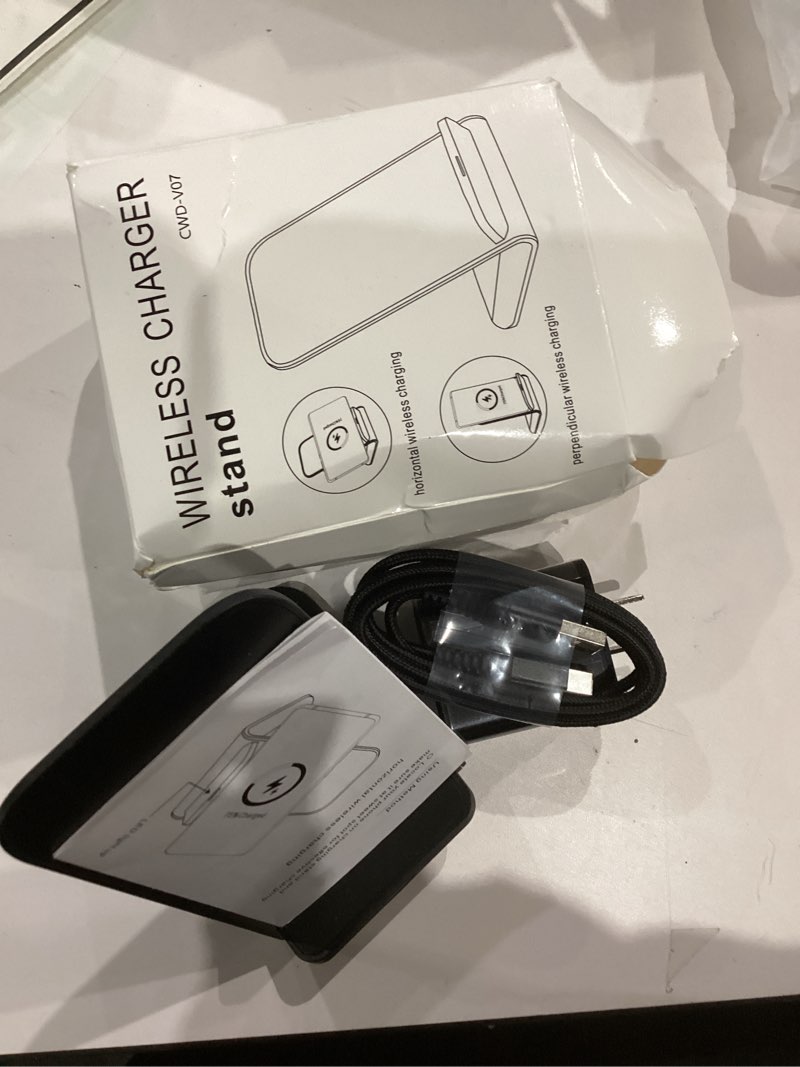 Condition photo showing Good Condition for Samsung S25 Wireless Charger Stand Wireless Phone Charger for Android Samsung Galaxy S25 Ultra S24FE S23 S22 S21 S20 S10, Wireless Charging Station for iPhone 17 Pro Max 16 Pro Max 15 14 with Adapter BlACK 1Pack Wireless Charger Kit