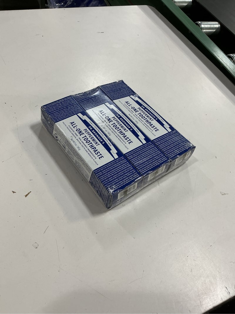 Condition photo showing New/Like New for dr. bronner’s all-one toothpaste pack of 3– peppermint, 5 oz– fluoride-free toothpaste for adults, sls-free, 70% organic & natural ingredients, vegan, helps freshen breath & reduce plaque peppermint 5 ounce (pack of 3)
