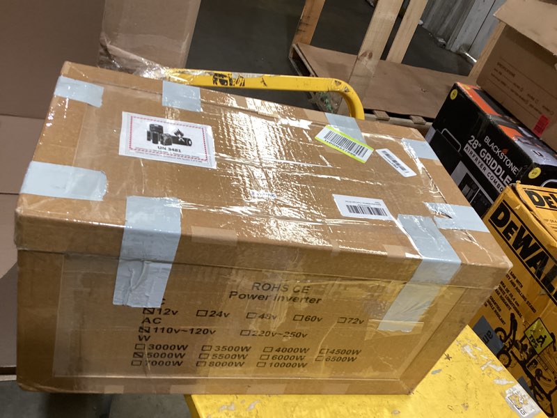 Condition photo showing As Is for 5000w pure sine wave power inverter 12v dc to 110v ac with wireless remote control lcd display 1 usb port, 4 ac outlets, 1 terminal blocks for rv truck cabin off grid