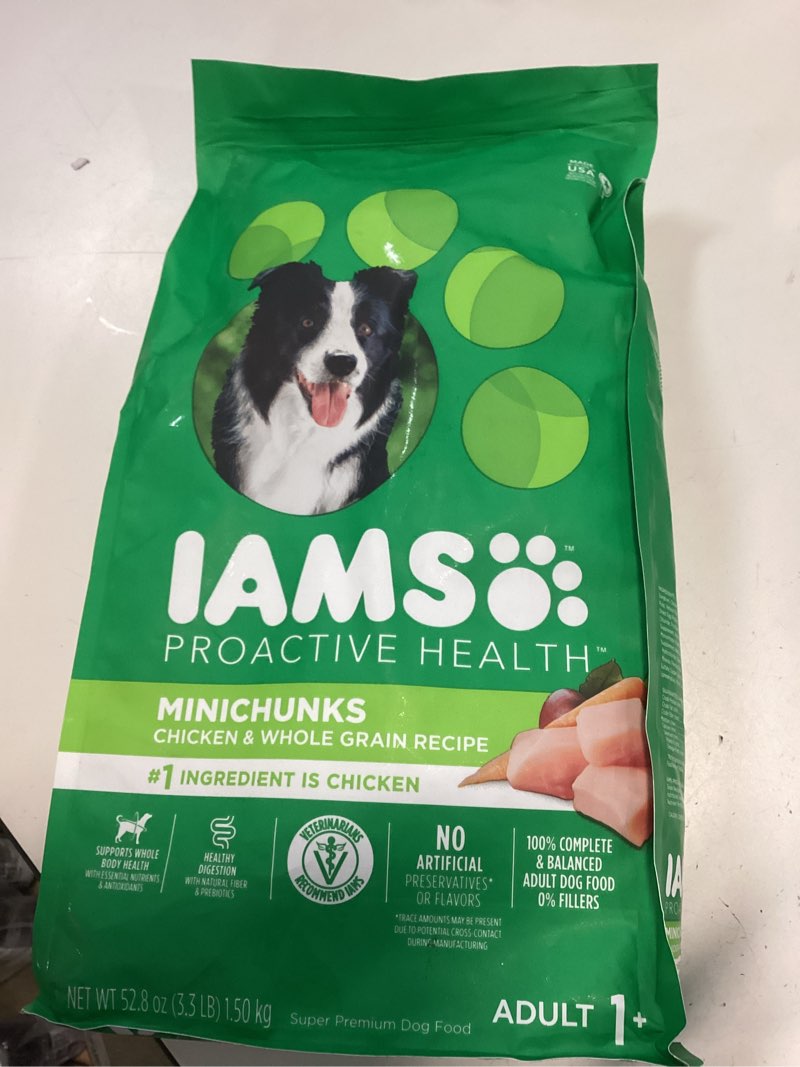Condition photo showing New/Like New for IAMS Proactive Health Adult Minichunks Premium Dry Dog Food, Adult Dog Food Dry Recipe, 3.3 lb. Chicken 3.3 Pound (Pack of 1)