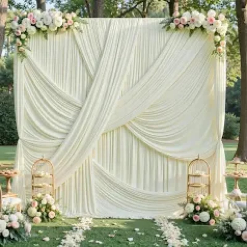 partyvillage 50ft×15ft ivory backdrop curtain for wedding parties, 10 panels wrinkle free 15 ft long