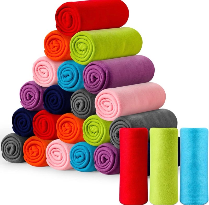 Chumia 24 Pack Fleece Throw Blankets Bulk 50 x 60 Inch Soft Fleece Blanket Solid Lightweight Warm Throw for Home Dorm Bed Sofa Couch Office Travel Wedding Gifts(Vivid Colors)