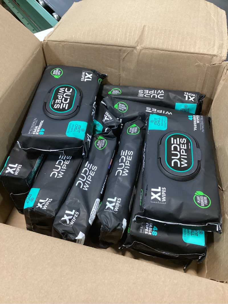 Condition photo showing As Is for dude wipes - flushable wipes with dude bombs toilet spray - 18 pack, 864 count + 1 spray bottle - mint chill extra-large - with eucalyptus & tea tree oil - forest fresh stank eliminator mint 48 count (pack of 18)